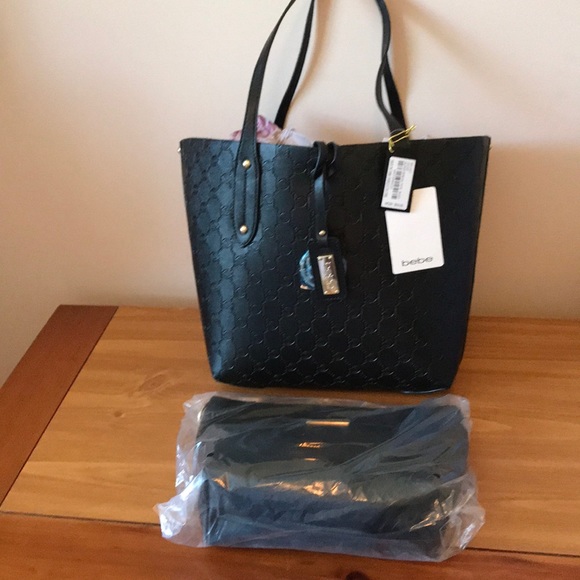 bebe Handbags - BEBE 2 IN 1 TOTE W/CROSSBODY BLACK EMBOSSED 99 NWT